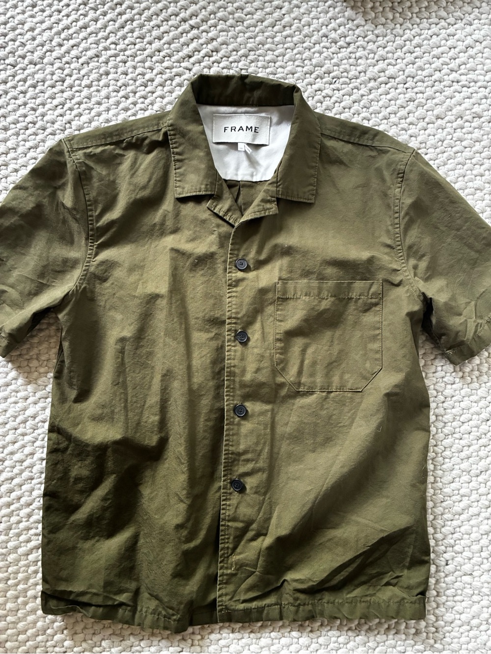FRAME Olive Utility Short Sleeve Button-Up Shirt